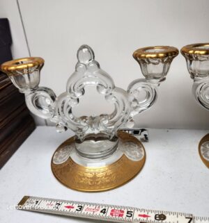 y390- Cambridge Wildflower Gold Encrusted 2-Lite Keyhole Candlestick set - Image 2