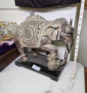 y392- Regal Elephant with One Leg Standing On A Ball Pedestal Good Luck Statue made from resin - Image 1