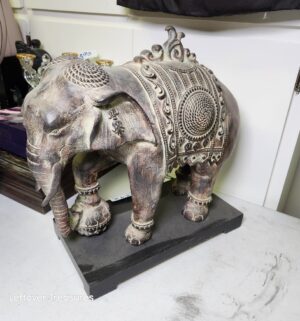 y392- Regal Elephant with One Leg Standing On A Ball Pedestal Good Luck Statue made from resin - Image 2
