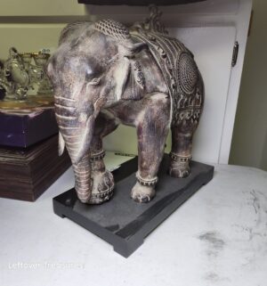 y392- Regal Elephant with One Leg Standing On A Ball Pedestal Good Luck Statue made from resin - Image 3