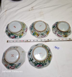 y410- Antique Family Rose Hexagonal Porcelain Turquoise Bowls - Image 1