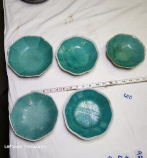 y410- Antique Family Rose Hexagonal Porcelain Turquoise Bowls - Image 2
