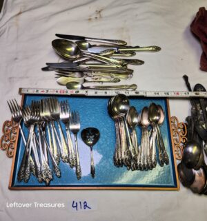 y412- Silverplate flatware w/ tray - Image 1