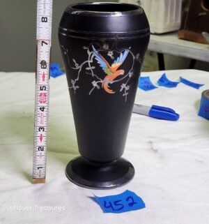 y452- Art Deco Tiffin-Rockwell black satin glass vase - Image 1