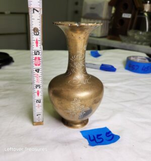 y455- vintage brass vase with longevity symbol - Image 1