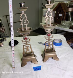 y456- vintage Chinese brass candlestick holders - Image 1