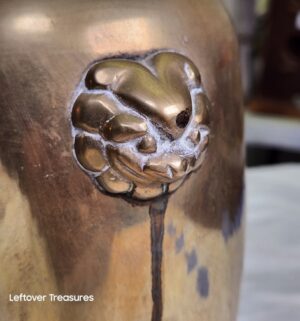 y463- pair of vintage brass vases features embossed lion heads - Image 2