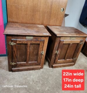 a26- pair of White Clad Simmons Hardware Co. reproduction oak ice box cabinets