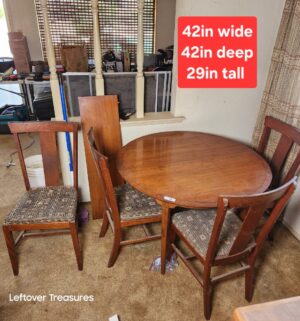 a48- Mid Century 4 Chair Dining Table. 1950s. Solid Wood w/ leaf. Great shape - Image 1