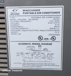 a85- Windchaser portable air conditioner. Tested/works - Image 3
