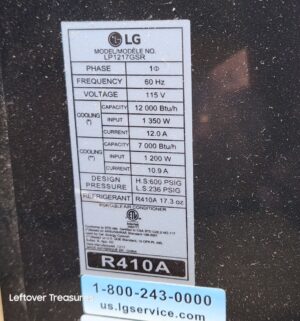 a86- LG Model LP1217GSR Air Condition. Tested/works - Image 3