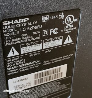 a87- Sharp Aquos 52 in TV Monitor w/ remote - Image 5