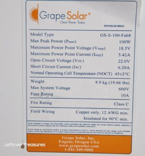 a95- Grape Solar Panels. Sealed in boxes. Model GS-S-100-Fab8 - Image 4