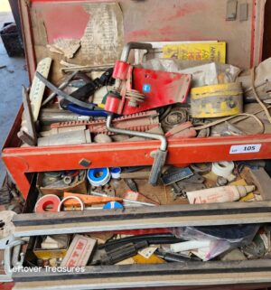a105- Red Tool box w/ various tools - Image 2