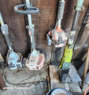 a120- very weather weed eaters and electric pole saw. All 3 have compression, saw works - Image 1