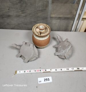 a293- cement turtles, pottery honey pot signed by olson - Image 2