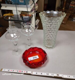 a326- Princess house, ruby ash tray, fostoria vase - Image 1