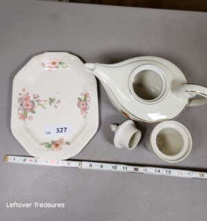 a327- Hall Superior China Aladdin Teapot, antique dish - Image 2