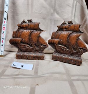 c4- vintage Orna Wood clipper ship bookends