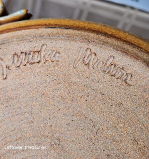 c14- signed studio art pottery platter with two handles - Image 3