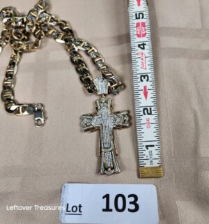 c103- Sterling Silver 925 Hip Hop style cross pendant necklace w/ CZ Stones. Metal Acid Tested