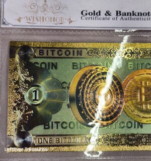 c113- One Bitcoin 24K Gold Plated Foil Banknote Collectors Bill Non-currency Replica Art Collection - Image 3
