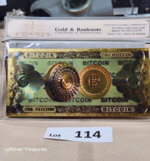 c114- One Bitcoin 24K Gold Plated Foil Banknote Collectors Bill Non-currency Replica Art Collection