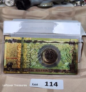 c114- One Bitcoin 24K Gold Plated Foil Banknote Collectors Bill Non-currency Replica Art Collection - Image 4