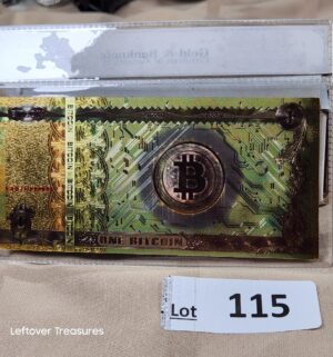 c115- One Bitcoin 24K Gold Plated Foil Banknote Collectors Bill Non-currency Replica Art Collection - Image 3