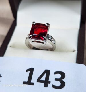 c143- Red CZ vintage chic elegant polished ring