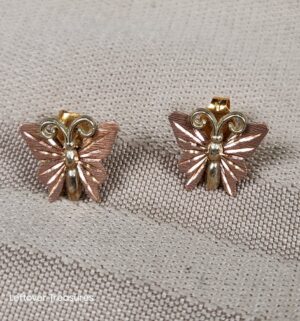 c149- 10k gold Black Hills Gold butterfly earrings. Acid Tested