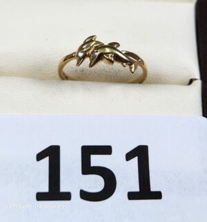 c151- 10k gold double dolphin ring. Acid tested