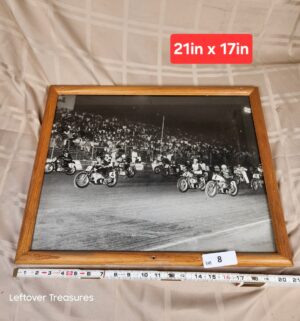 d8- black and white photograph 1960s or 1970s American Motorcycle Association (AMA) flat track race