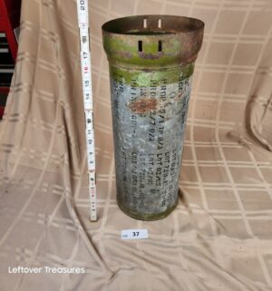d37- vintage metal military artillery shell canister - Image 1