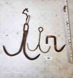 d76- vintage, hand-forged iron butcher meat hooks