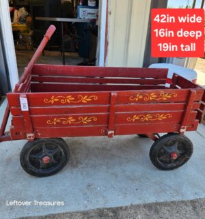 d140- vintage red Radio Flyer Town & Country wood panel pull wagon