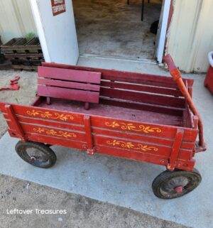 d140- vintage red Radio Flyer Town & Country wood panel pull wagon - Image 3