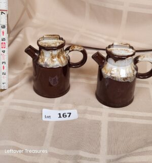 d167- vintage Japanese red clay milk can salt and pepper shakers
