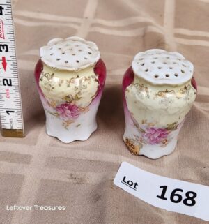 d168- antique hand painted porcelain salt and pepper shakers