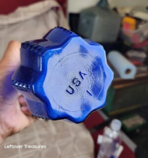 d170- vintage Indiana Glass cobalt blue vase featuring a ruffled rim and ribbed beaded details - Image 3