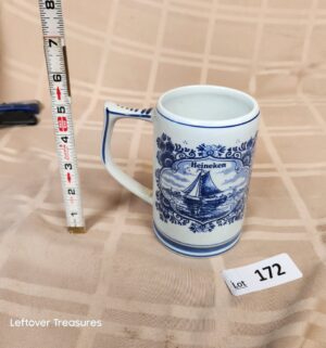 d172- vintage Heineken Delft Blue hand-painted ceramic beer stein