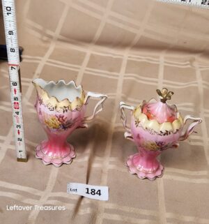 d184- antique R.S. Prussia Fleur-de-lys creamer and covered sugar bowl set