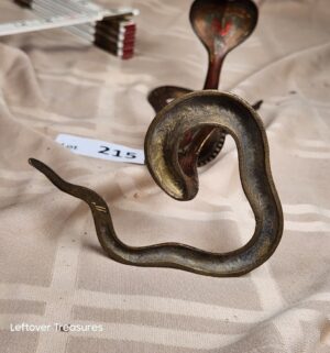 d215- Antique Bronze KING COBRA candle sticks with red Enamel, ca. 1910 - Image 5