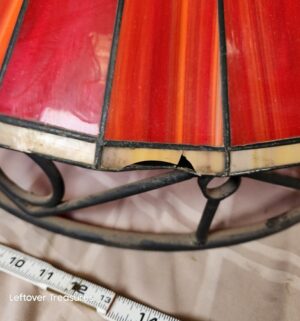 d237- vintage red stained glass and wrought iron billiard pool table pendant lamps. Commonly Seen at Applebees - Image 6