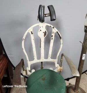 e795- Early 1900s skeletal-style dental chair and Levernier foot pedal dispenser designed for liquid soaps or sanitizers - Image 2
